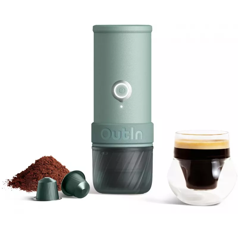 OUTIN Mino nešiojamas elektrinis kavos aparatas Canyon Green 20 Bar 80ml USB-C