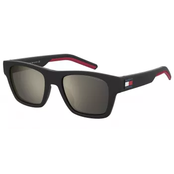 TOMMY HILFIGER TH1975NS003 Vyriški stačiakampiai akiniai nuo saulės – juodas acetato rėmelis, pilki polikarbonato lęšiai, UV400 apsauga