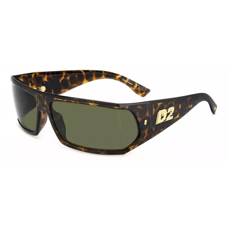 DSQUARED2 D2-0140-S-086 Vyriški stačiakampiai akiniai nuo saulės Havana acetatas pilki polikarbonatiniai lęšiai 73mm