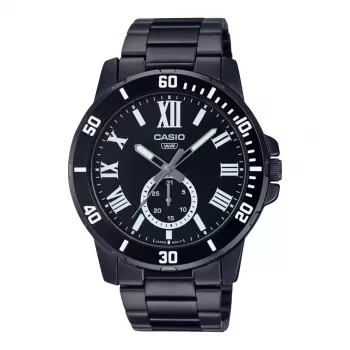 CASIO MTPVD200B1BUD Vyrų analoginis kvarcinis laikrodis 45 mm, nerūdijantis plienas, juoda jonų danga