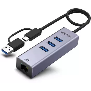 UNITEK USB-C Hub 4-in-1 Ethernet 3 x USB-A 5 Gbps su USB-A adapteriu