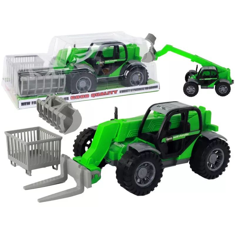 LEAN TOYS Žemės ūkio transporto priemonė Traktorius Žalias Krano žemės ūkio mašina