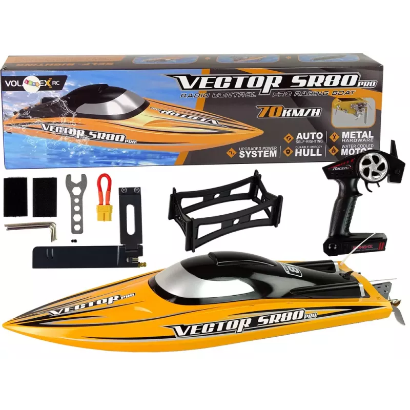 LEAN TOYS SR80 PRO RC Racing Motorboat Brushless ARTR 74 km/h Geltona