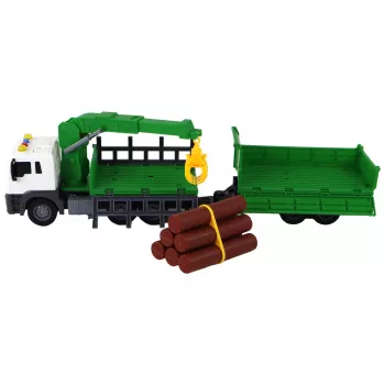 LEAN TOYS Sunkvežimis su Krano Friction Drive Garsai Žalias Medis 1:16