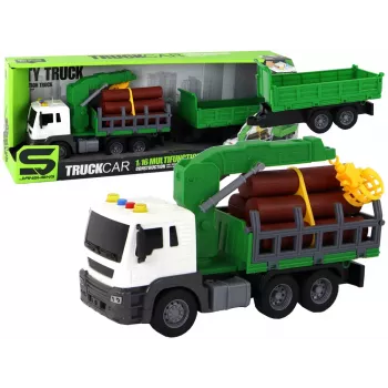 LEAN TOYS Sunkvežimis su Krano Friction Drive Garsai Žalias Medis 1:16