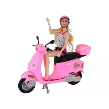 LEAN TOYS Lėlė ant rožinio paspirtuko su judančiomis dalimis