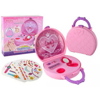 LEAN TOYS Grožio rinkinys lagamine su aksesuarais, žiedais ir tatuiruotėmis