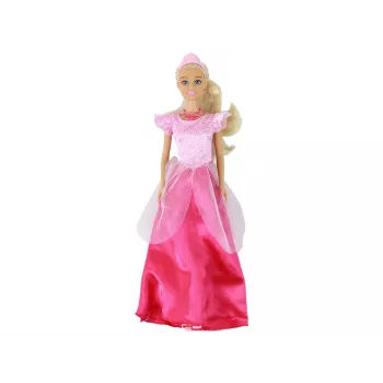 LEAN TOYS vaikiška lėlė Anlily princesė su ilgais šviesiais plaukais, tiara ir rožine suknele