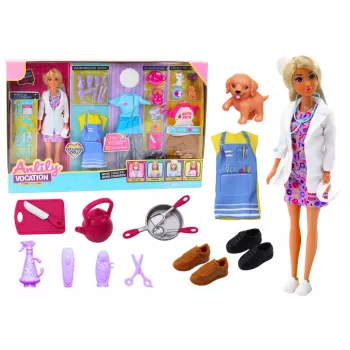 LEAN TOYS Anlily 4in1 Fashion Doll Playset - Doctor, Hairdresser, Cook, Animal Care - Over 50 Pieces