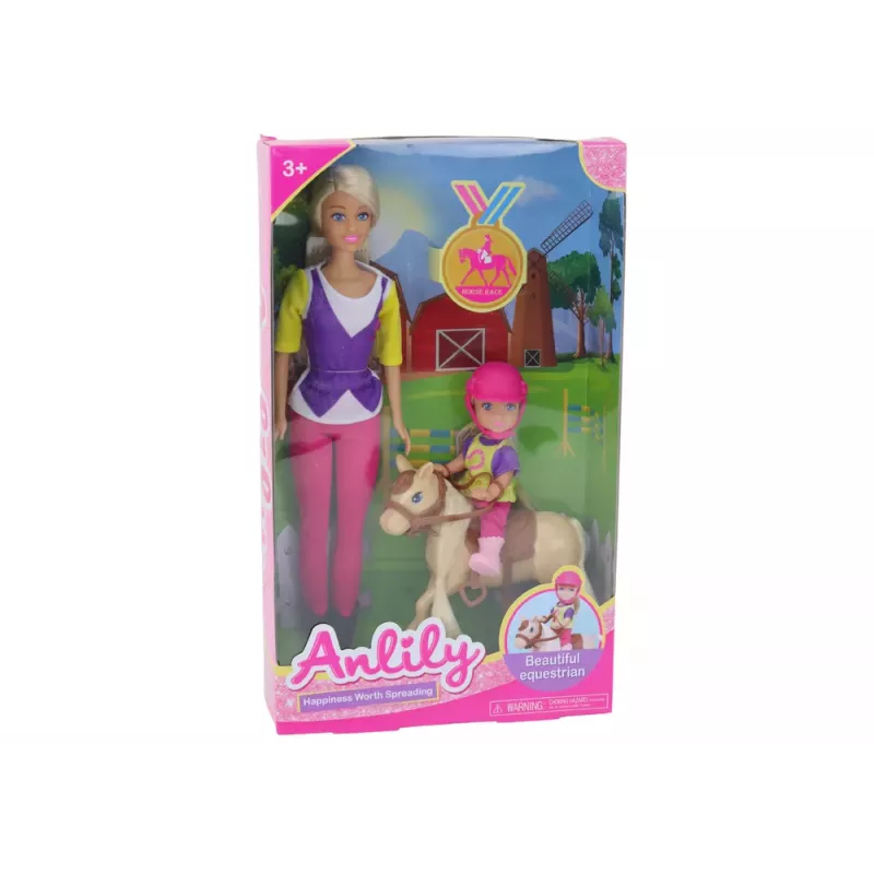 LEAN TOYS Anlily lėlės rinkinys su vaiku ir poniu, arklių ferma