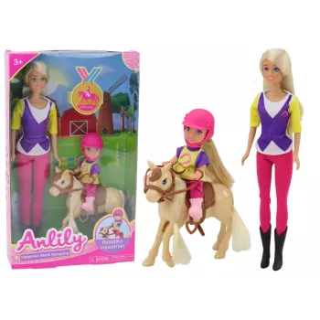 LEAN TOYS Anlily lėlės rinkinys su vaiku ir poniu, arklių ferma