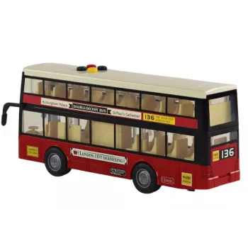 LEAN TOYS Double Decker City Bus Lights Sounds Red 1:16