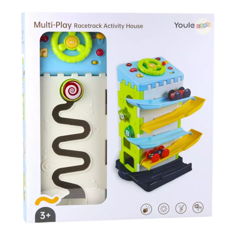 LEAN TOYS Educational Block Slide with Cars Sorter - Interaktyvus žaislas su šviesomis ir garsais