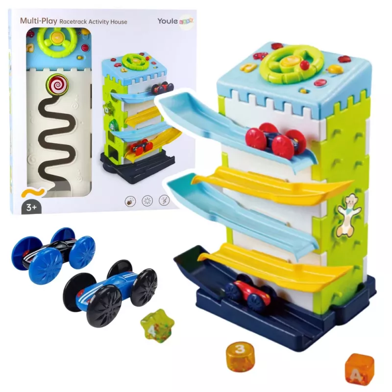 LEAN TOYS Educational Block Slide with Cars Sorter - Interaktyvus žaislas su šviesomis ir garsais