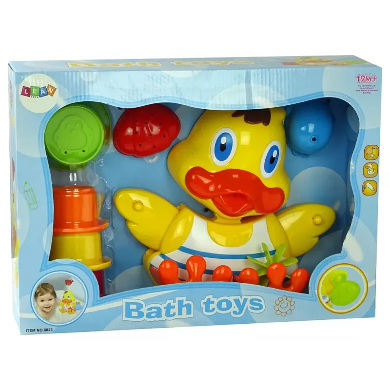 LEAN TOYS Duckie Bathing Set Cups - 3 sukraunami puodeliai ir čiulpiantis ančiukas voniai