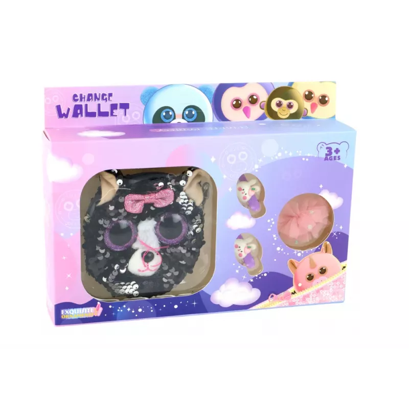 LEAN TOYS Cufflinks Wallet Set For Girls Kitty Wallet 4 vnt.