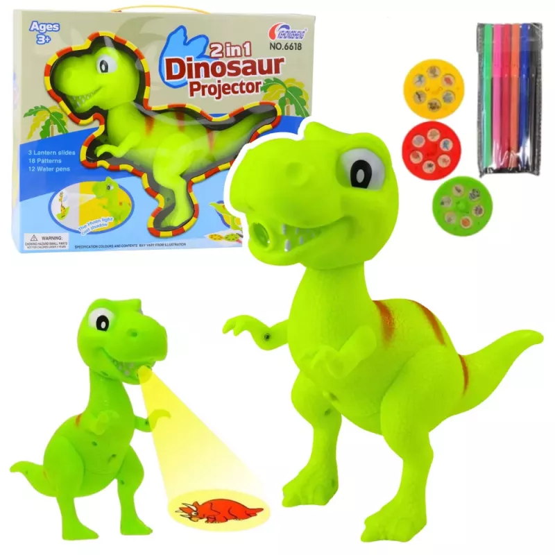 LEAN TOYS T-Rex Dinosaur Projector for Drawing and Painting 18 Pictures 2-in-1 Markers