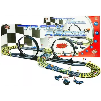 LEAN TOYS Car Track Racing Two Cars Loops Power Supply 565 cm