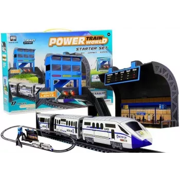 LEAN TOYS Commuter Train 244 cm Battery-Operated Electric Toy Train Set with Railway Station and Carriages