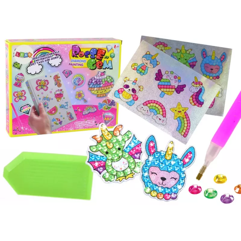 LEAN TOYS „Pasidaryk pats“ deimantiniai lipdukai – įvairūs raštai, spalvingi lipdukai