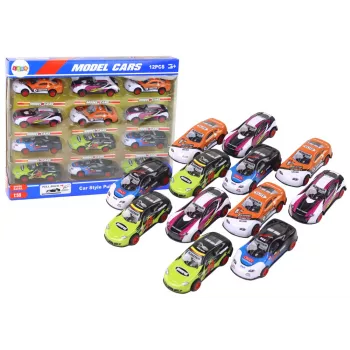 LEAN TOYS Sportinių automobilių rinkinys 1:55 su inercine pavara, 12 spalvingų detalių