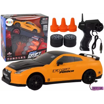 LEAN TOYS nuotoliniu valdymu sportinis automobilis R/C 1:24 geltonas su keičiamais ratais