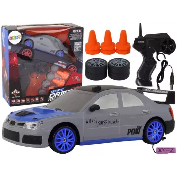 LEAN TOYS nuotoliniu valdymu sportinis automobilis R/C 1:24 pilkas su keičiamais ratais