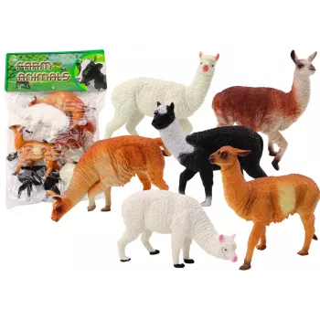 LEAN TOYS Alpakų ir lamų ūkio figūrėlių rinkinys 6 vnt. Įvairios spalvos