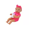 LEAN TOYS Baby Doll su rožiniais drabužėliais, galvos juostele ir maitinimo aksesuarais