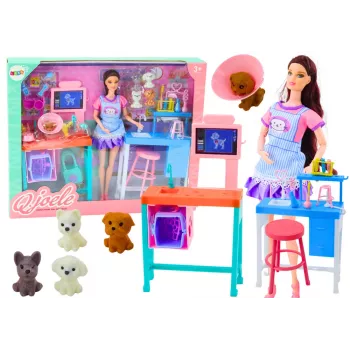 LEAN TOYS Set Doll Veterinarian Grooming Office Furniture Accessories Pets