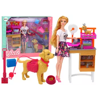 LEAN TOYS Lėlės rinkinys su šunimis, kate ir veterinarijos aksesuarais
