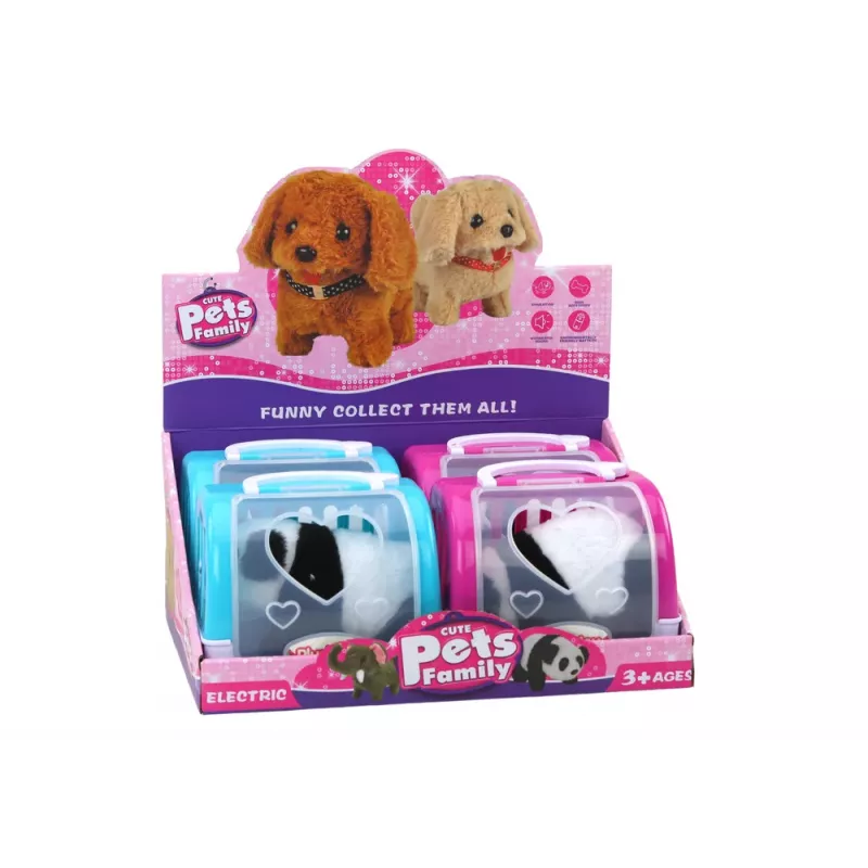 LEAN TOYS Interaktyvus pliušinis pandos jauniklis su rožinės-mėlynos spalvos vežimėliu