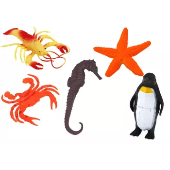 LEAN TOYS Set of Figures Sea Animals Underwater Penguin Shark Crab 10 pcs.