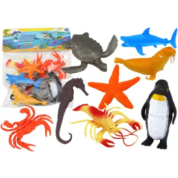 LEAN TOYS Set of Figures Sea Animals Underwater Penguin Shark Crab 10 pcs.