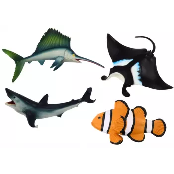 LEAN TOYS Vandenyno gyventojų figūrėlių rinkinys Ryklys Delfinas Rombinė raja 5 vnt.