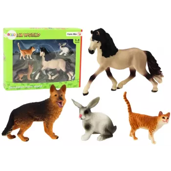 LEAN TOYS Naminukų figūrėlių rinkinys Arklys Šuo Triušis Katė 4 vnt.