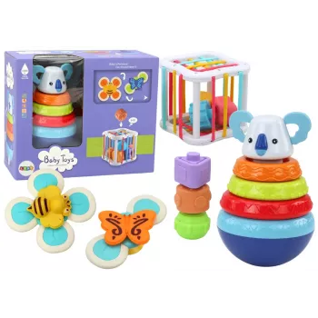 LEAN TOYS Sensomotorinių žaislų rinkinys Koala Tower Educational Cube Spinners