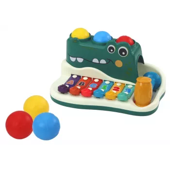 LEAN TOYS Krokodilo Formos Muzikinis Žaislas su Cimbolais, Pianinu, Vargonais ir Plaktuko Kamuoliukais