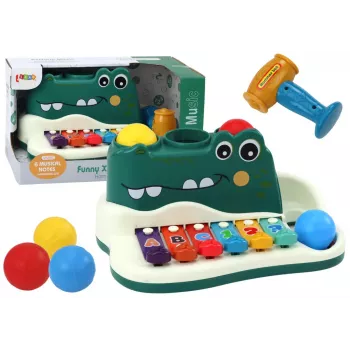 LEAN TOYS Krokodilo Formos Muzikinis Žaislas su Cimbolais, Pianinu, Vargonais ir Plaktuko Kamuoliukais