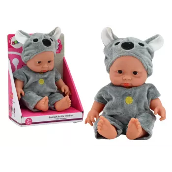 LEAN TOYS Small Baby Doll, Gray Clothes, Koala Hat