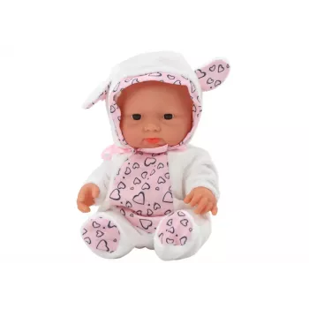 LEAN TOYS Small Baby Doll, White Clothes, Hat, Bow, Ears