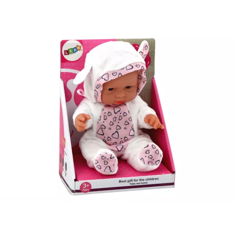 LEAN TOYS Small Baby Doll, White Clothes, Hat, Bow, Ears