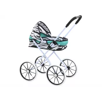 LEAN TOYS Vežimėlis lėlėms su dideliais ratais, sulankstomas, Zebra Turquoise