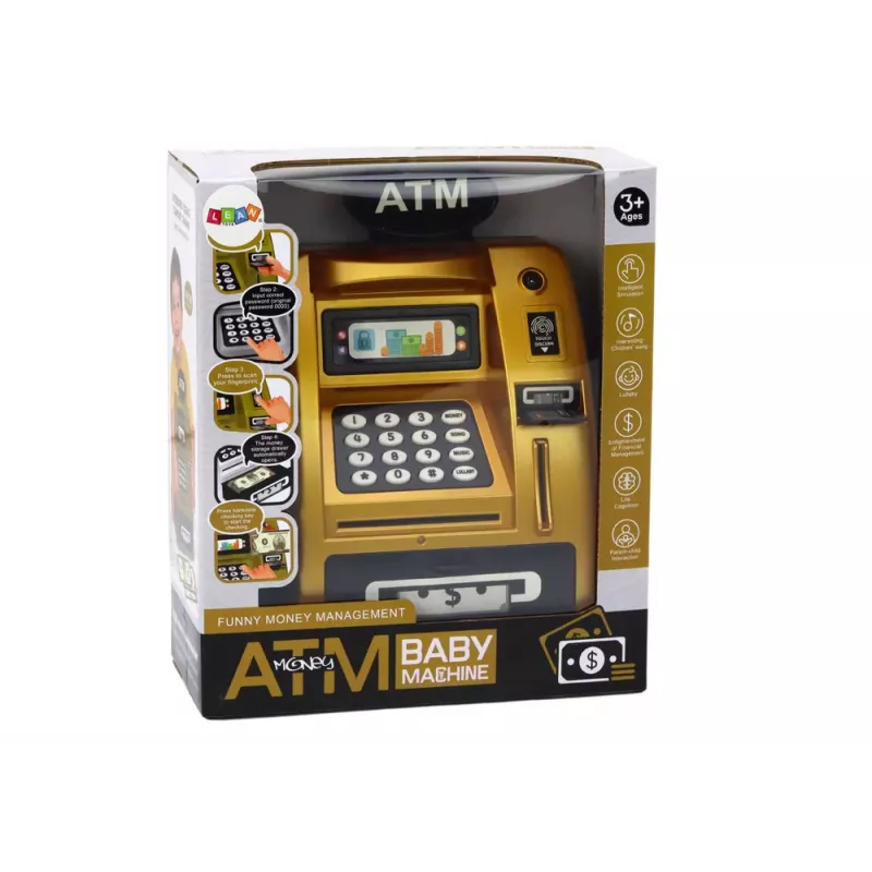 LEAN TOYS ATM Taupyklė Vaikams Mokymuisi Taupyti Gold Black