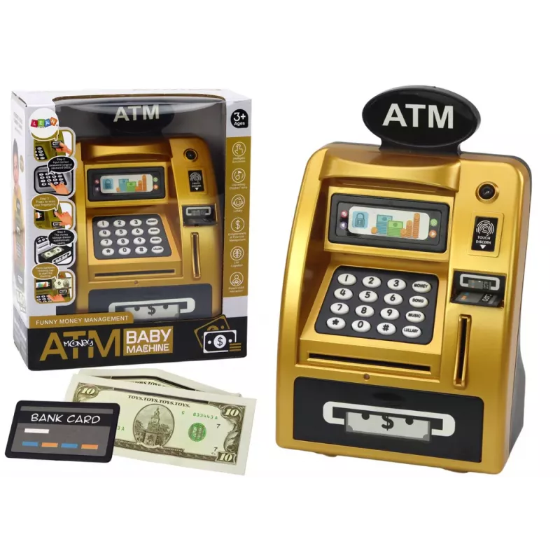 LEAN TOYS ATM Taupyklė Vaikams Mokymuisi Taupyti Gold Black