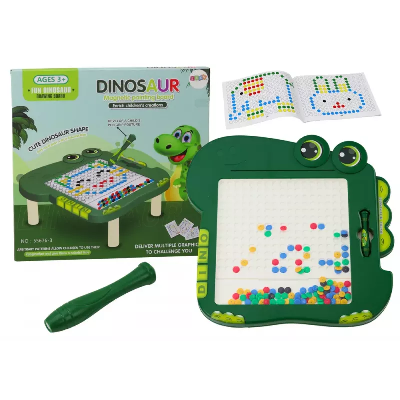 LEAN TOYS Educational Magnetic Board Dinosaur Pad Puzzle Green Beads