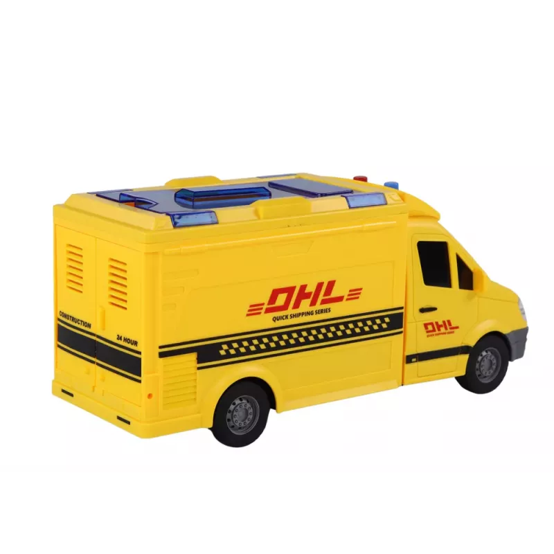 LEAN TOYS Delivery Car 1:16 Friction Drive Opening Doors Lights Yellow Sounds