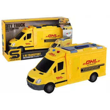 LEAN TOYS Delivery Car 1:16 Friction Drive Opening Doors Lights Yellow Sounds