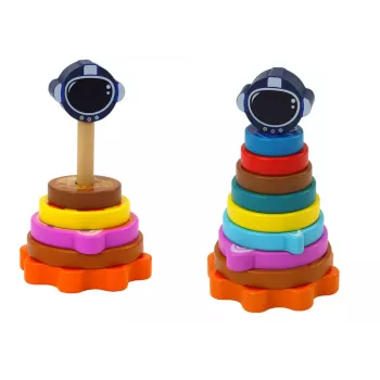 LEAN TOYS Pyramid Sorter Wooden Pyramid Puzzle Planets Space 10 Pieces