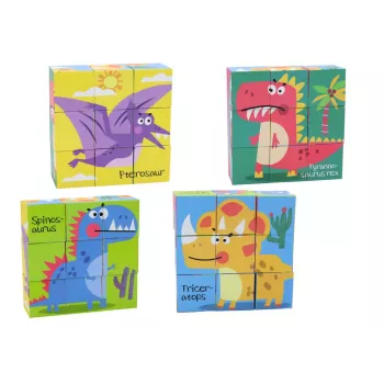 LEAN TOYS Educational Puzzle 6in1 Blocks Puzzle Cubes 6 Pictures Dinosaurs 9 El.